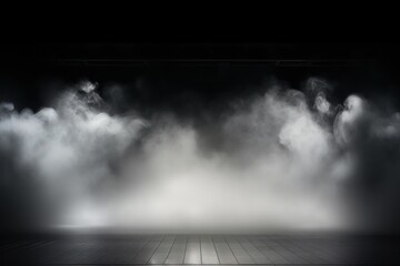 Stage with White Smoke and Spotlight Illuminate a Darkened Performance Space