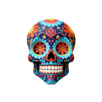 Skull 3D day of the dead isolate transparent white background