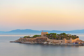 Pigeon Island Castle, (Guvercinada kalesi) at the sunrise and gentle pastel sky at background....