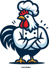A logo that features a chicken confidently wearing a chef's shirt, symbolizing culinary expertise and a commitment to delicious dishes.