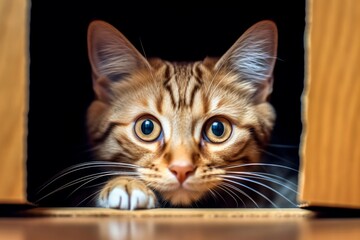 Curious Cat Peering from Darkness