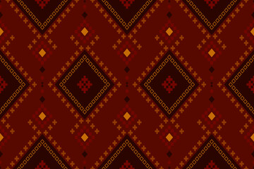 Red traditional ethnic pattern paisley flower Ikat background abstract Aztec African Indonesian Indian seamless pattern for fabric print cloth dress carpet curtains and sarong