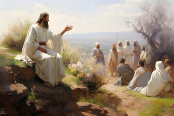 Oil painting of Jesus Christ and his twelve disciples