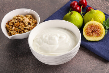 Traditional homemade Greek yoghurt with granola
