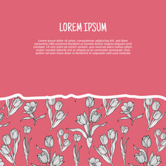 Vector colorful tulip flowers with a seamless pattern background. Vector illustration background.