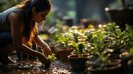 woman planting in the garden.Ai
