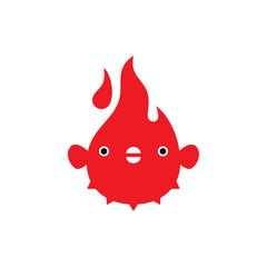 globefish, fire flame, Japanese style vector symbol design