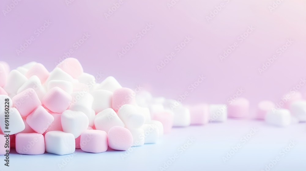 Poster a visually soothing background featuring a collection of aesthetic marshmallows arranged in a minima