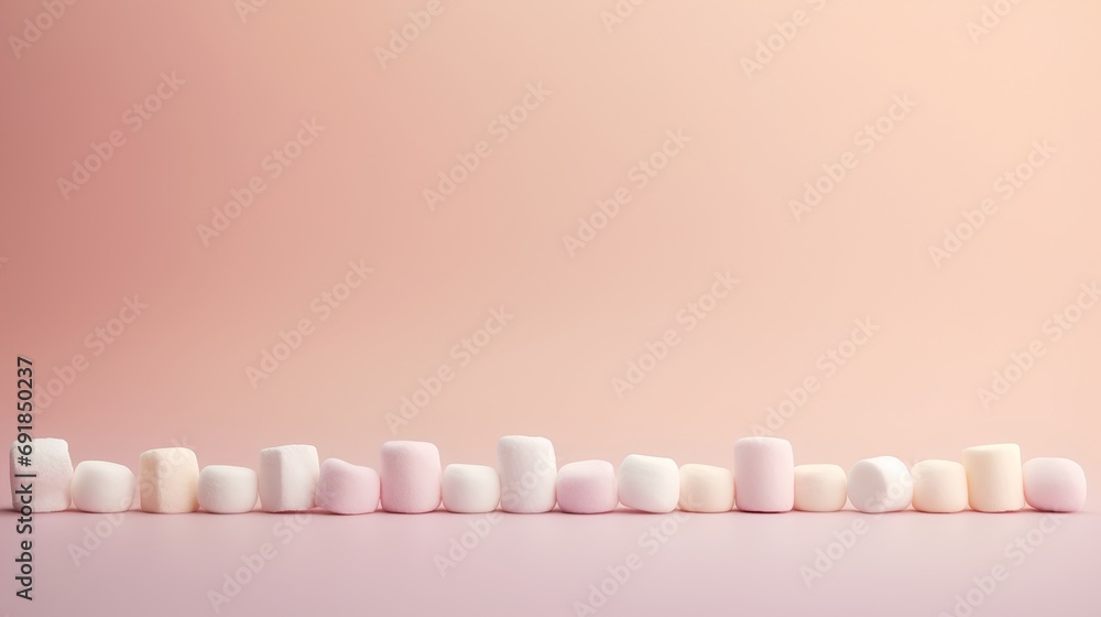 Poster a visually soothing background featuring a collection of aesthetic marshmallows arranged in a minima