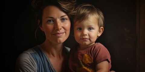 mother with child portrait looking at camera hug, love and bonding together showing comeliness