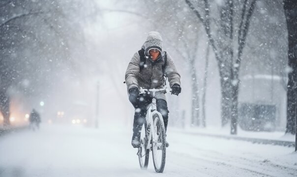 Winter Adventures: Thrilling Bike Ride Through a Snowy Urban Wonderland