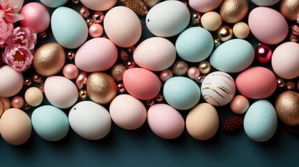 Top View Easter Bunny Ears Eggs, HD, Background Wallpaper, Desktop Wallpaper