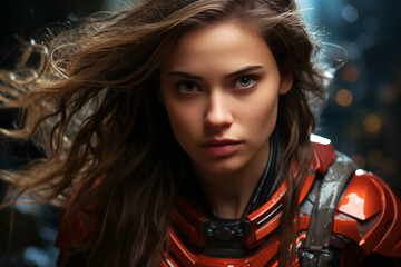 Female Superhero Full Body Standing A Young Smart Beautiful Girl Angry Expressions Running In City Street
