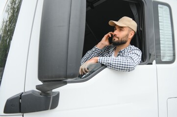 Truck driver sitting in cab