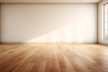 Empty room with a light wooden floor, mockup, empty space for product presentation