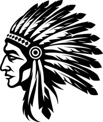 Chief indian head silhouette in black color. Vector template for laser cutting wall art.