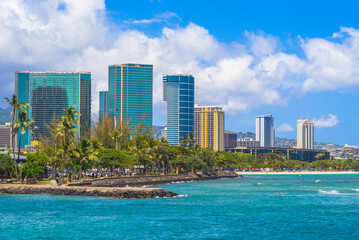 cityscape of honolulu in oahu island, hawaii, us