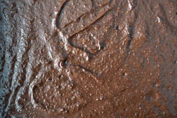 Chocolate fudge close-up in a pan.  