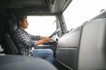 Young Indian truck driver. Concept of road freight transportation