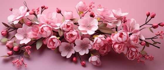 Fototapeta na wymiar light pink flowers Valentine's Day concept The beauty of pink flowers Conveys love. Generative AI