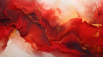 Red marble effect background with glitter gold ink