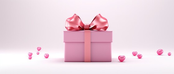 Valentine's Day concept pink gift box with heart shape love concept In the Valentine's Day festival Pink background, happiness, Valentine's Day. Generative AI.