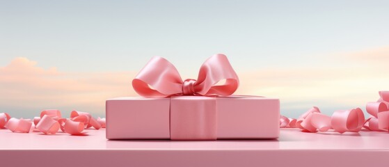Valentine's Day concept pink gift box with heart shape love concept In the Valentine's Day festival Pink background, happiness, Valentine's Day. Generative AI. - obrazy, fototapety, plakaty