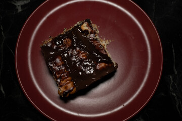 Close-up of chocolate biscuit dessert on plate