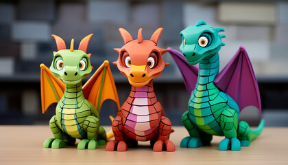 Naklejka premium Create a set of 3D-printable dragon puzzle pieces that, when assembled, form a complete dragon family. This can be a fun and engaging ac