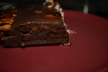 Close-up of chocolate biscuit dessert on plate