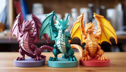 Create a set of 3D-printable dragon puzzle pieces that, when assembled, form a complete dragon family. This can be a fun and engaging ac - obrazy, fototapety, plakaty