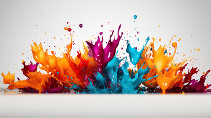 Colorful ink splashes. Paint splatters on white background. Multi color dots. Watercolor on white...