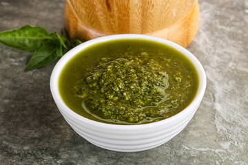Homemade vegetarian basil pesto sauce