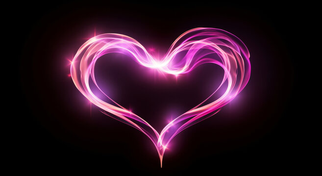 Glowing pink heart light before black background for Valentine's concept