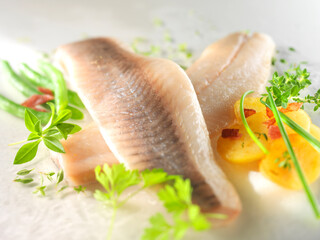 Matjes, Filet, Fisch, Salat, Kartoffeln, Speck,