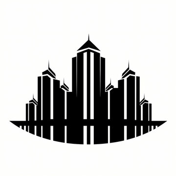 Building Cusntrucion Logo Silhouette, a black and white logo of a city.