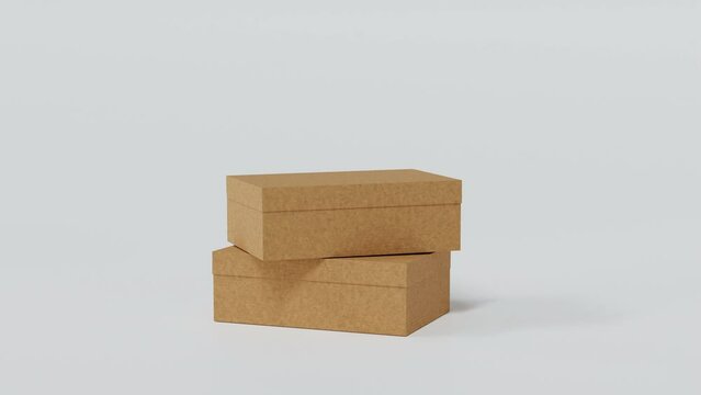 Shoe box brown parcel opening, 3D rendering