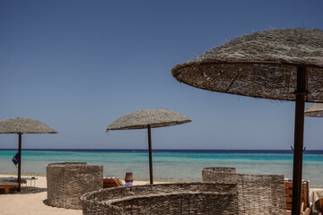deep blue sky at the beach and red sea on vacation in egypt