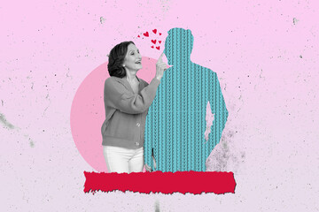 Collage picture of funky black white colors lady finger touch nose painted boyfriend love harmony...