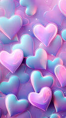 Valentine's day background in blown design style, 3D, holographic colors.
