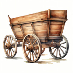 Fototapeta na wymiar Illustration Of A Country Wooden Cart, a wooden wagon with wheels.