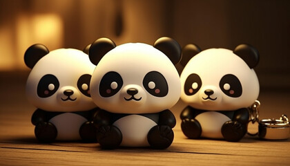 Obraz premium Create a set of 3D-printable panda keychains with different cute poses and expressions. These can be great accessories or gifts for panda enthusiasts