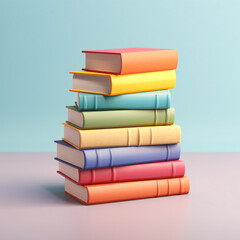 Minimal Stack of colorful books on pastel background