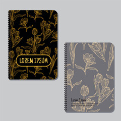 Cover page templates. tulip flowers pattern layouts. Applicable for notebooks and journals, planners, brochures, books, catalogs etc. Repeat patterns and masks used, able to resize.