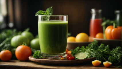 Fototapeta premium juice and fruits. generative AI