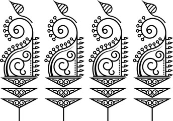 Indian Traditional and Cultural Rangoli, Alpona, Kolam, or Paisley vector line art. Bengal art India. for textile printing, logo, wallpaper	
