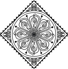 Indian Traditional and Cultural Rangoli, Alpona, Kolam, or Paisley vector line art. Bengal art India. for textile printing, logo, wallpaper	
