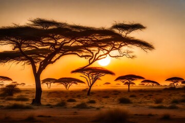 Landscape of Africa with warm sunset