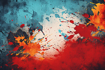 Generative AI Image of Abstract Art Design with Red Blue Orange Paint Splatter Background