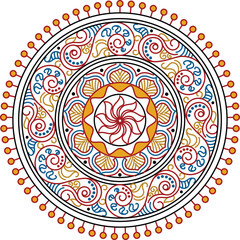 Indian Traditional and Cultural Rangoli, Alpona, Kolam, or Paisley vector line art. Bengal art India. for textile printing, logo, wallpaper	
